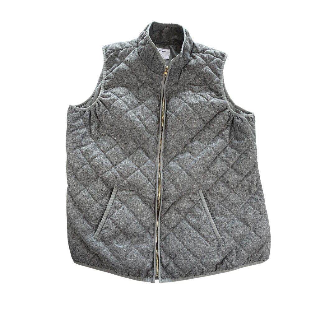 Old Navy Vest Mens 2XLT Gray Quilted Full Zip Insulated HTR Grey Outdoor Warm